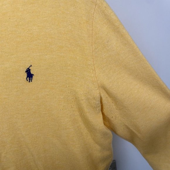 Polo Ralph Lauren 100% Merino Wool Jumper V-Neck Sweater Yellow Medium - Picture 11 of 14